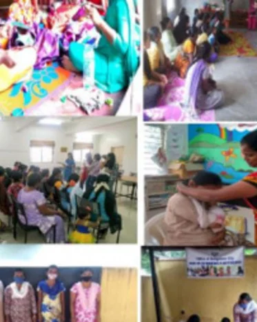 Mosaic of photos with women supported by Mersen India programs
